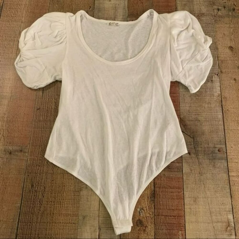 Free people intimately womens white bodysuit with puff shoulder sleeves -M